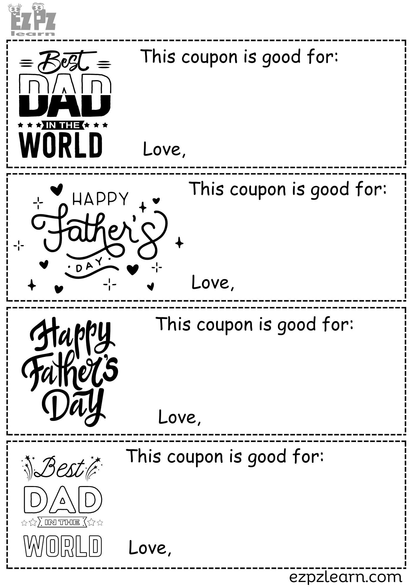Happy Father's Day Coupons for Kids free PDF Download